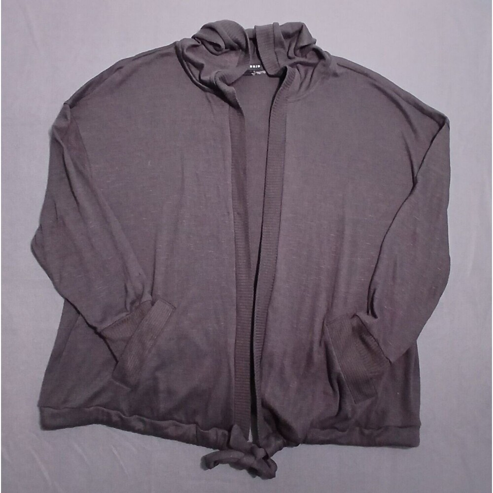 Torrid Hooded Cardigan Women 2X Gray Open Super Soft Plush Tie Long Sleeve